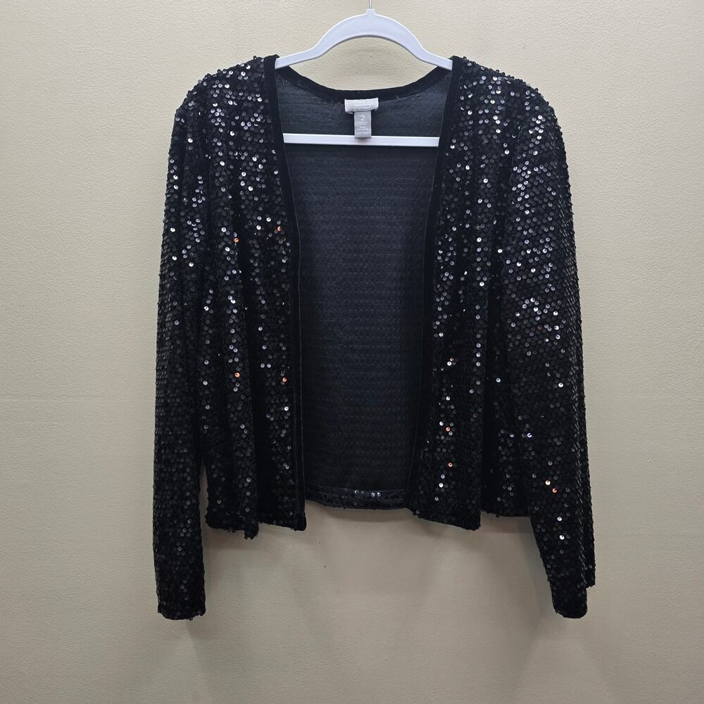 Chico's Travelers Collection Sequin Jacket Size 2 US Large Black Holiday Party
